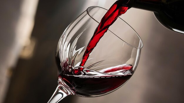 Red wine being poured in wineglass closeup