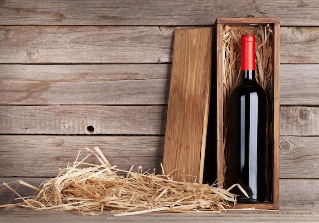 Red wine bottle in box