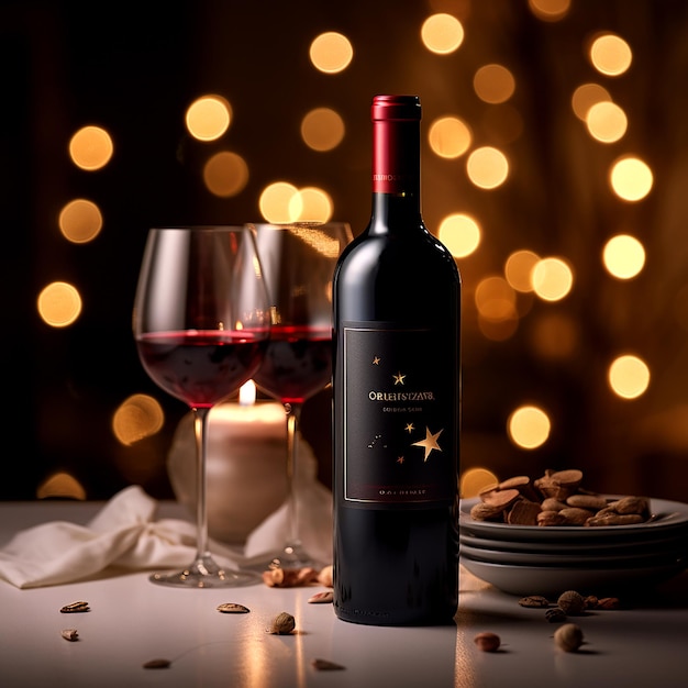 Red Wine Bottle And glass In dark Background