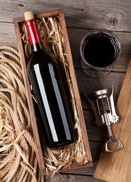 Red wine bottle and glass