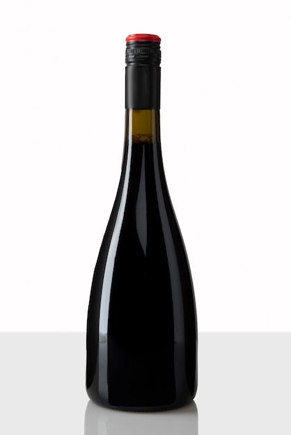 Red wine bottle with white background