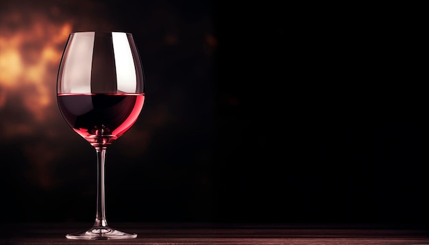 Red wine glass on black background copy space product display montage ai generated