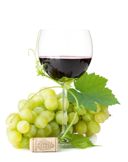 Red wine glass and grapes