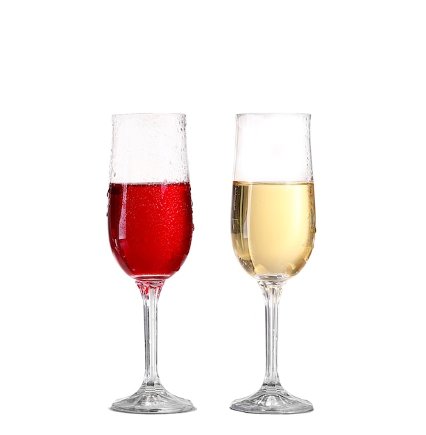 Red wine glass isolated on white wall