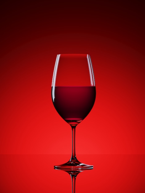 Red wine glasses isolated on red background. 3d rendering illustration.