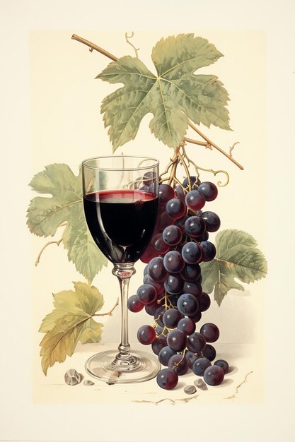 Red wine and grape on golden background high quality illustration