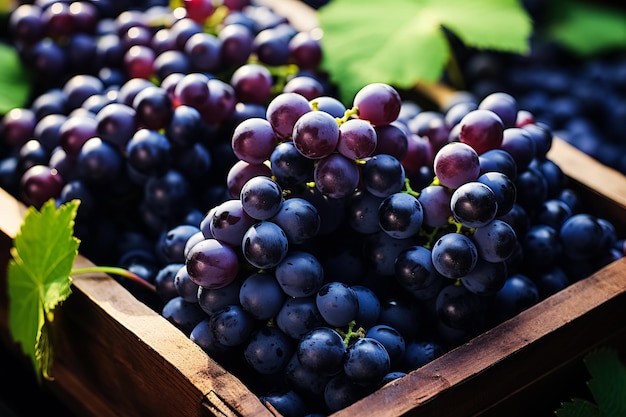 葡萄園で採集した赤ワインのブドウ