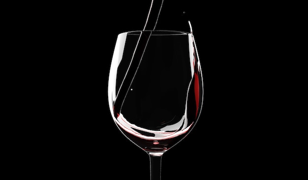 Red wine is poured  into a glass with splash on black