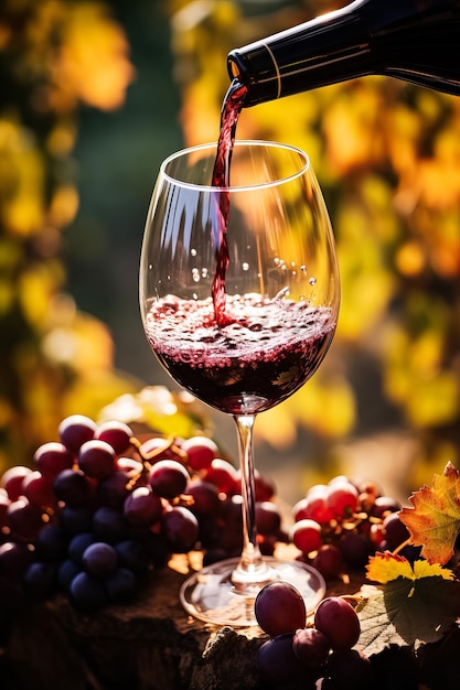 Foto il vino rosso viene versato in un bicchiere