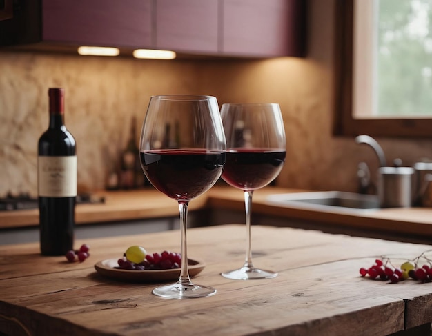 Фото Красное вино на деревенском кухонном столе