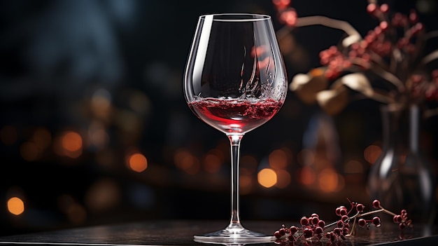 Photo red wine pouring into glass on blurred background