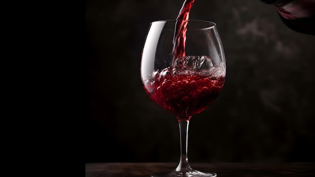 red wine pouring into glass with black background