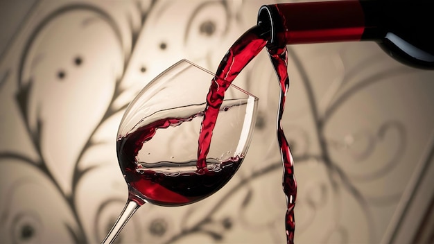 Red wine pouring into glass