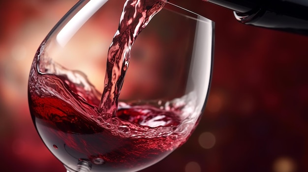 Red wine pouring into wine glass closeup Generative ai