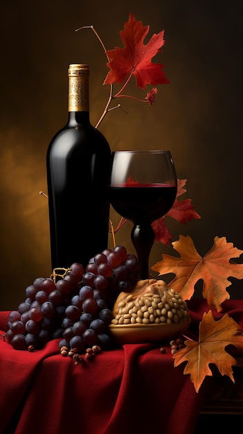 Red wine and red grapes