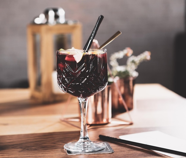 Red wine sangria in glasses on the table