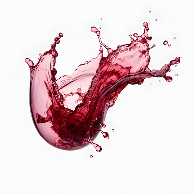 Red wine splashing in glass against white background Copy space