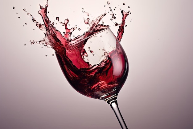 Red wine splashing on a glass