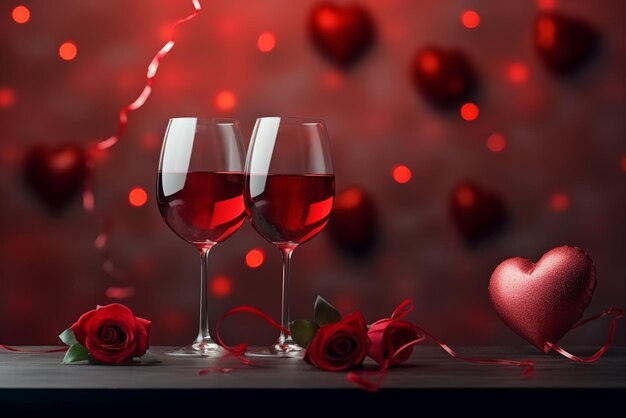 Красное вино на фоне Дня святого Валентина