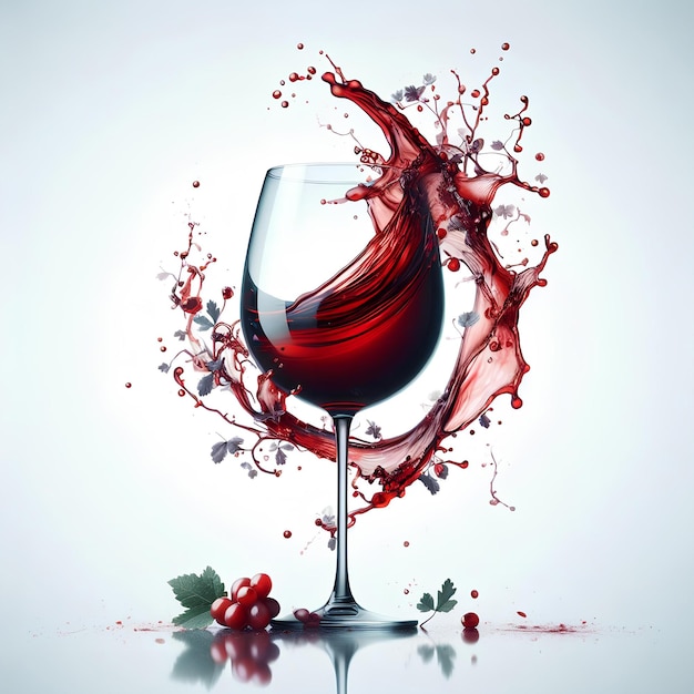 red wine in wineglass with red wine splash isolated on white background
