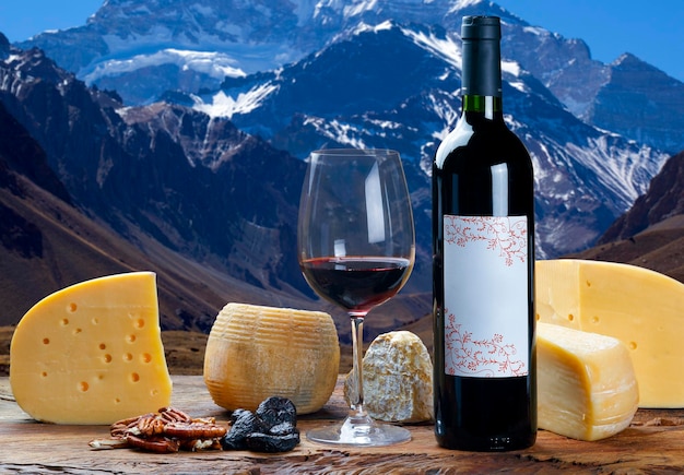 Red wine with assorted cheeses