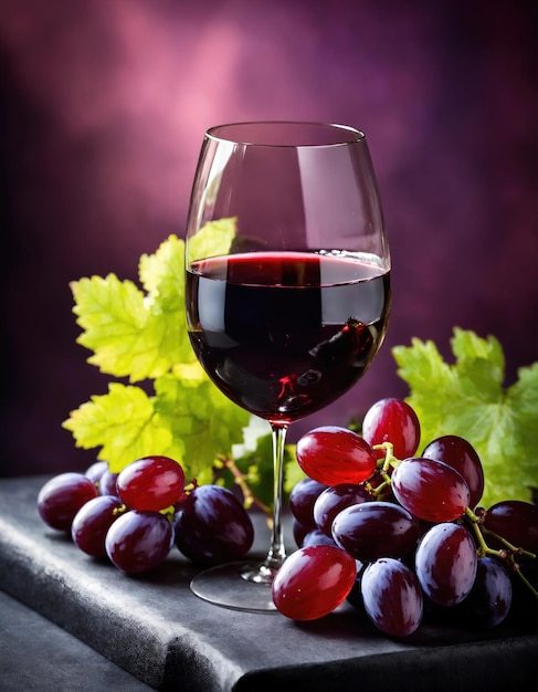 Red wine with grapes on a dark background Selective focus ai generative