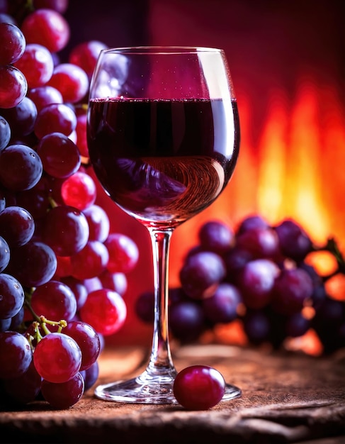 Красное вино с виноградом на темном фоне Селективный фокус ai генератив
