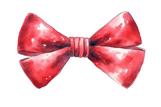 a red winter bow done in watercolor isolated on a white background