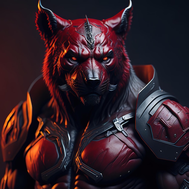 A red wolf with a black mask and a red mask.