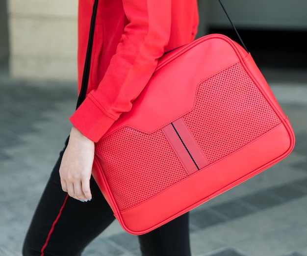 Red woman messenger bag close up