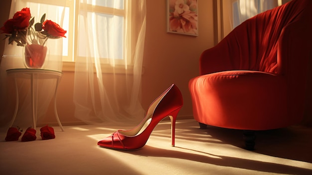 Photo red women shoes in room