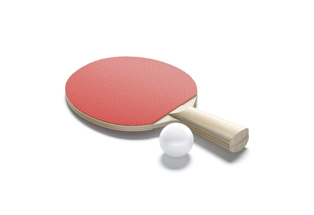 Red wood table tennis racket with ball mockup Rubber paddle and bal for ping pong game mock up