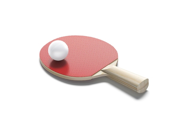 Photo red wood table tennis racket with ball mockup sporty texture desk with bal for pingpong wood