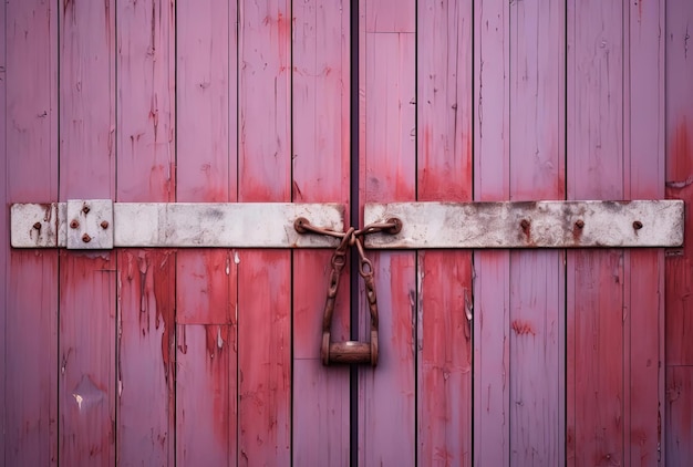 Photo a red wooden gate with a lock in the style of light white and dark brown