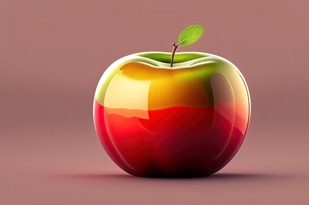 A red and yellow apple with a green leaf.