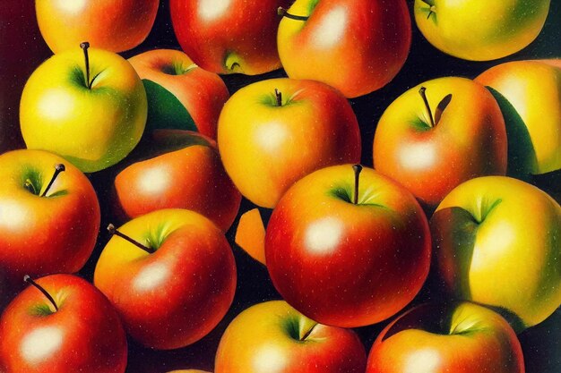 Красные и желтые яблоки на рынке
