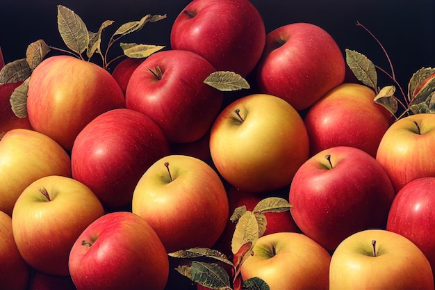 Red and yellow apples on the market