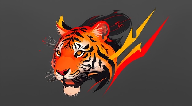 Red Yellow Black Minimalist Colorful Logo Tiger Head AI Generative Illustration Digital Art