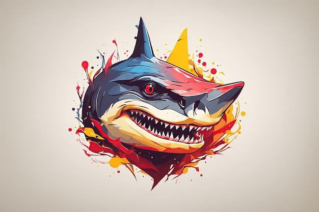 Red yellow colorful logo minimalist logo illustration of shark ai generative