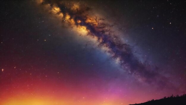 赤と黄色のカラフルな星空の水平銀河の背景