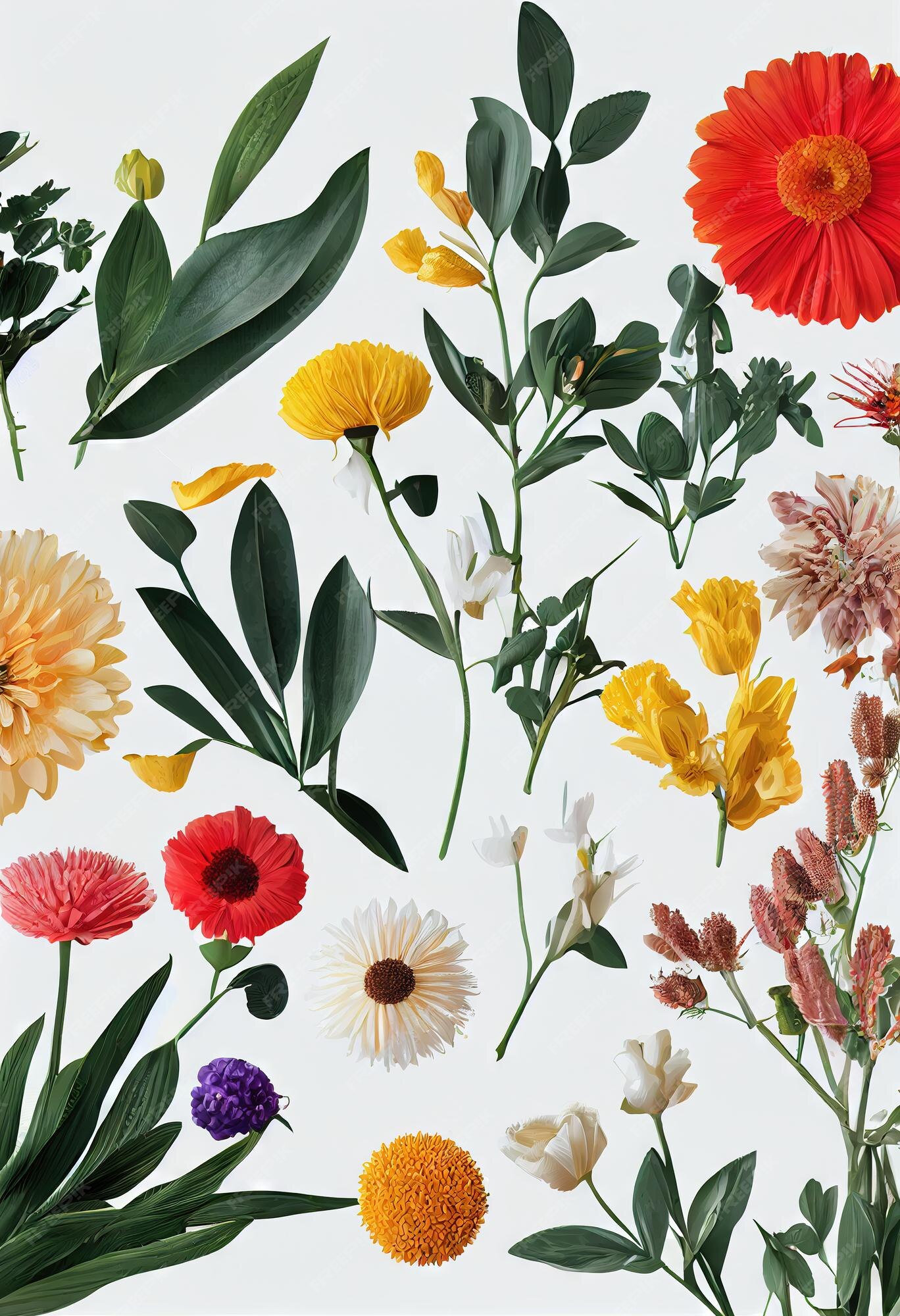 Premium Photo | Red yellow composition of flowers and leaves for