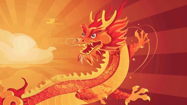 Red and yellow Dragon Year CNY template set Text Auspicious New Year Dragon Year