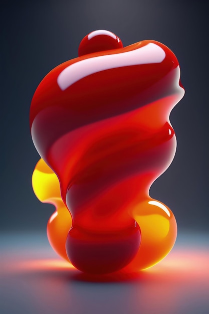 A red and yellow glass sculpture with a yellow background.