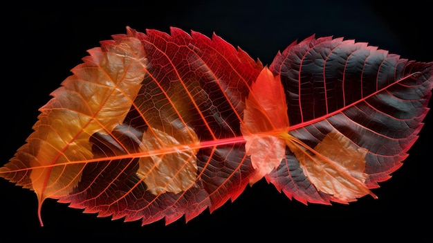 A red and yellow leaf is shown with the word love on it.