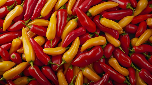 Photo red and yellow peppers background top view