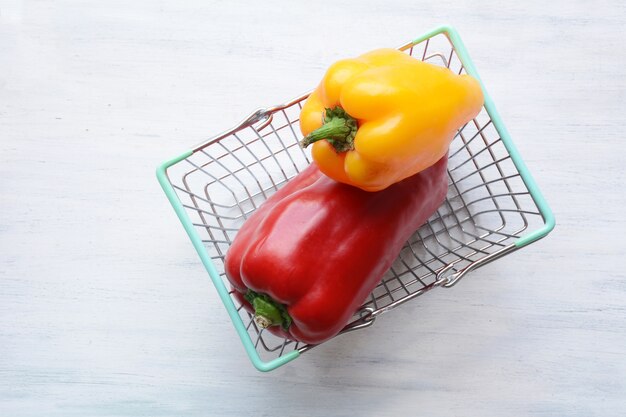 Red and yellow peppers.