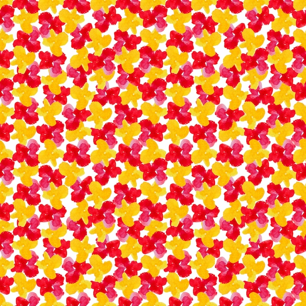 Red and yellow watercolor flowers in seamless pattern