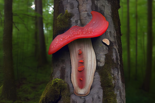 Redbelted conk Fomitopsis pinicola mushroom on a tree trunk Generative Ai