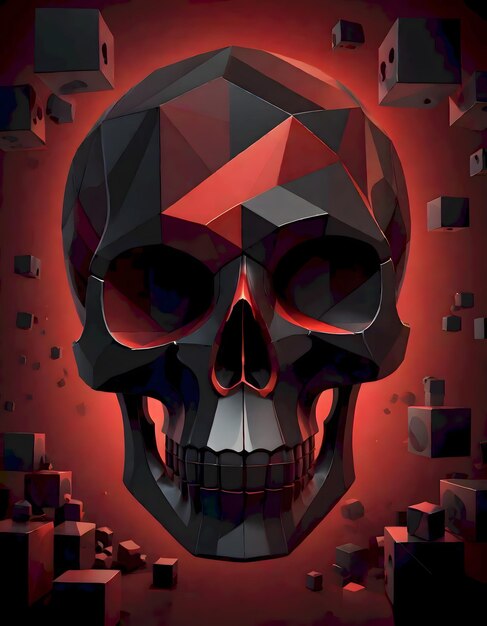 Foto redblack geometric skull generative ai