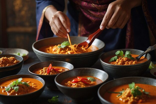 사진 레드 커리 (red curry) 를 그에 넣는다.